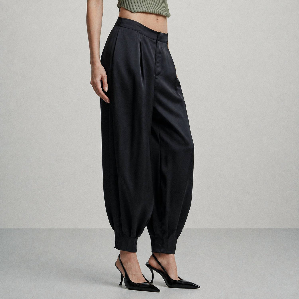 Pleated Satin Balloon Pants