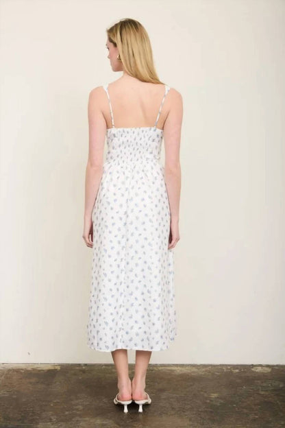 Floral Sleeveless Front Tie Corset Midi Dress