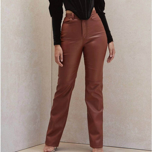 House of CB - Inaya High Waist Faux Leather Trousers Pants - Rack Hunt -