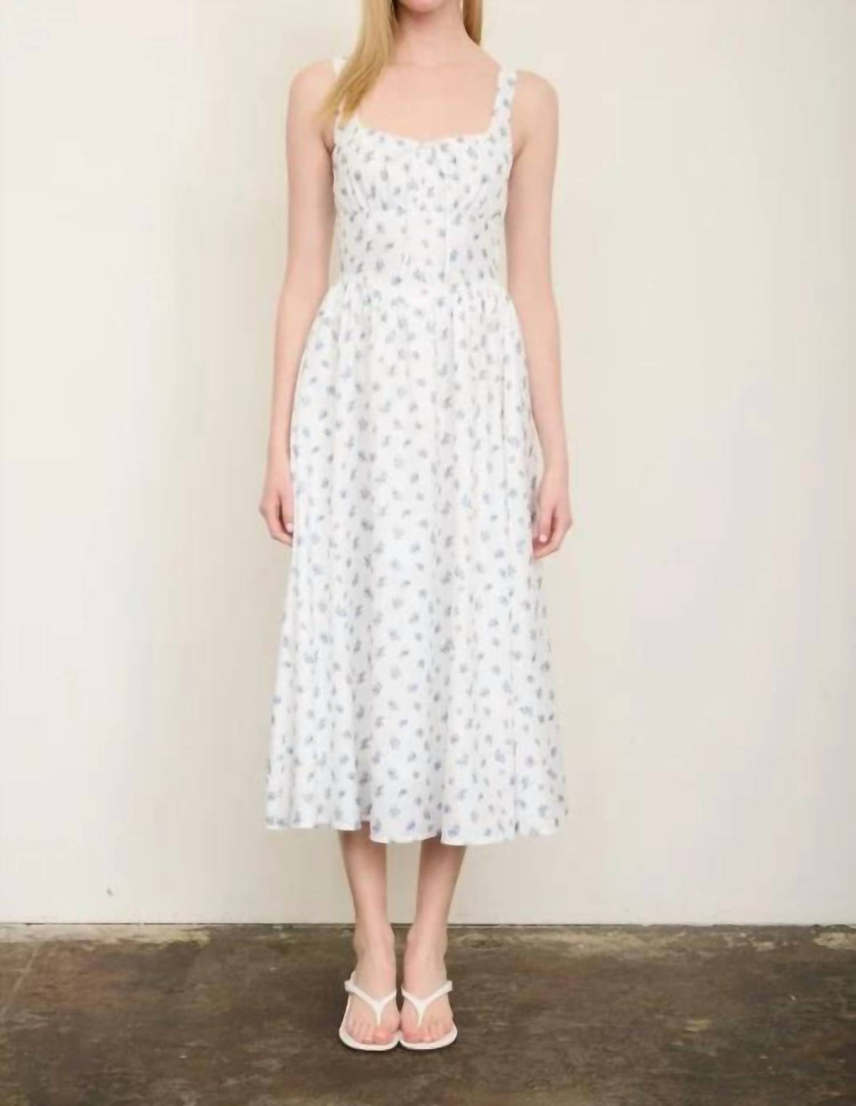 Floral Sleeveless Front Tie Corset Midi Dress