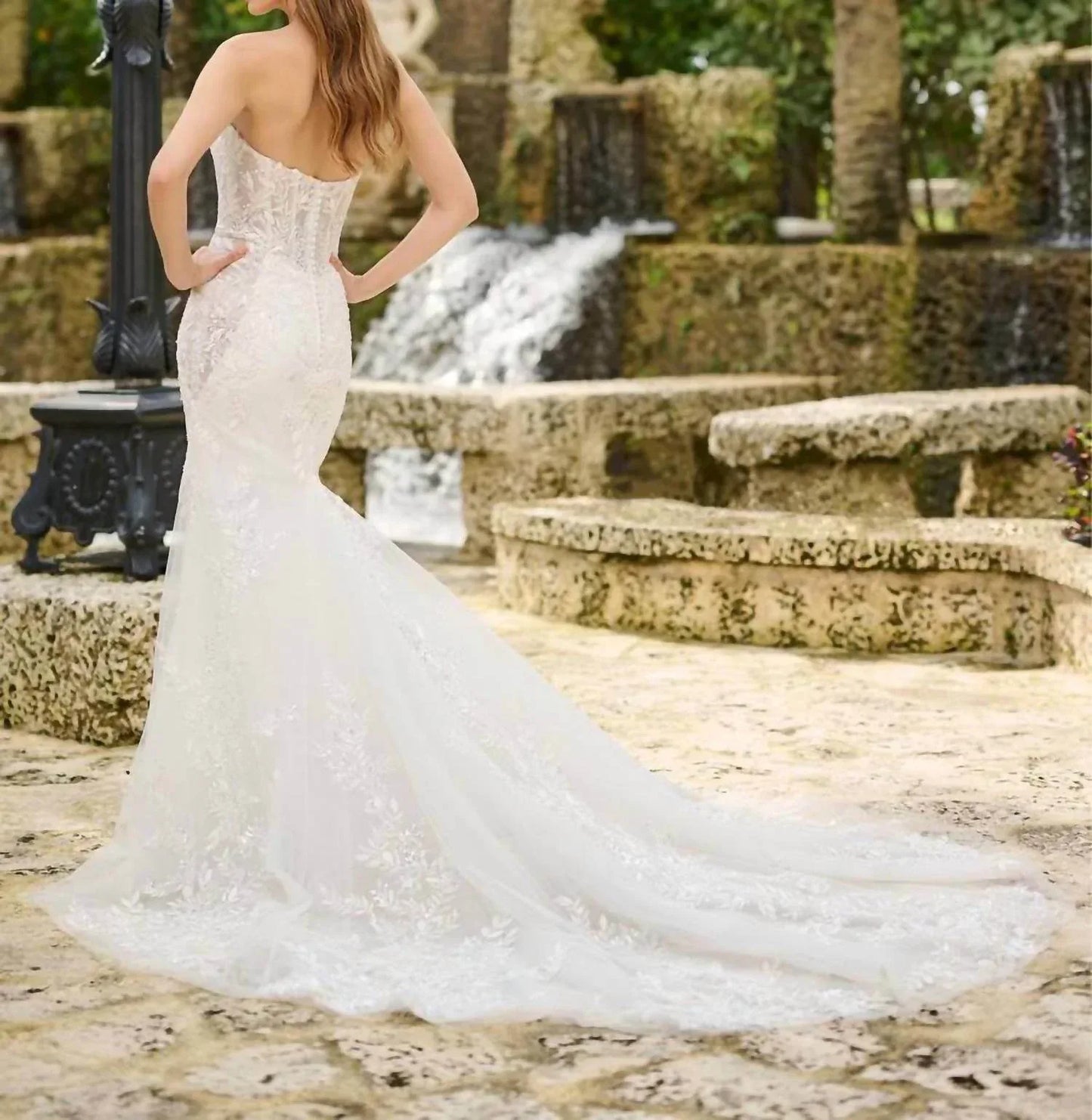 House of Wu - Fully beaded embroidered lace gown - Rack Hunt