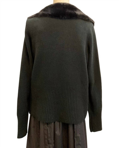 Women's Crochet Cardigan With Fur Neckline