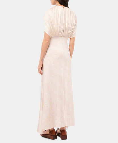 Long Dress with Feather Print and Draping Details