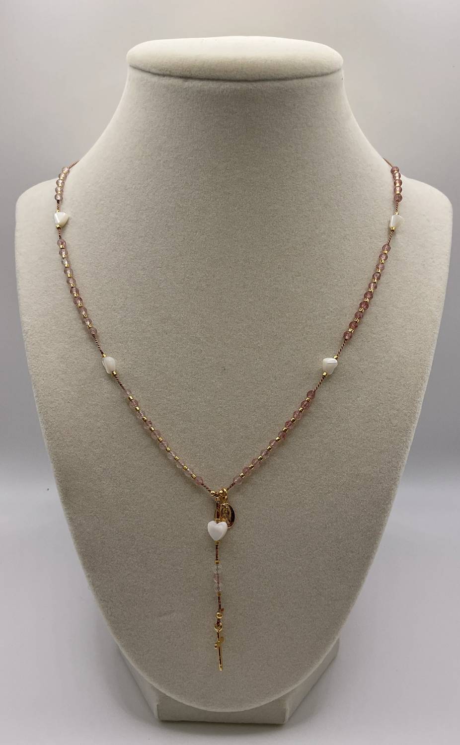 Women's Rosary With Nacar Hearts Necklace