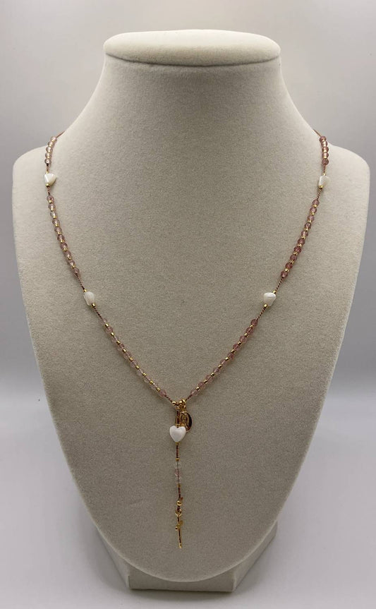 Women's Rosary With Nacar Hearts Necklace