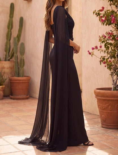 Long Modest Cape Sleeve Evening Dress