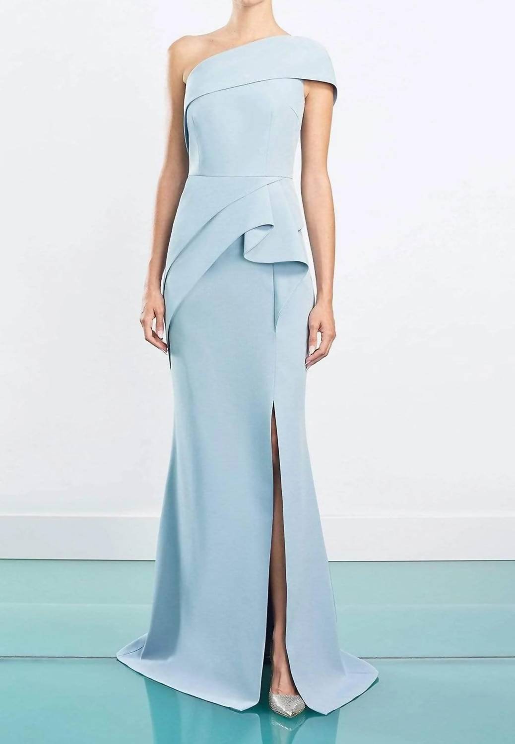 Asymmetric Draped Evening Maxi Dress