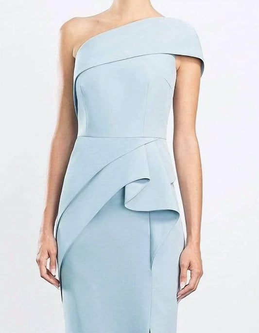 Asymmetric Draped Evening Maxi Dress