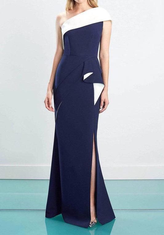 Asymmetric Draped Evening Maxi Dress