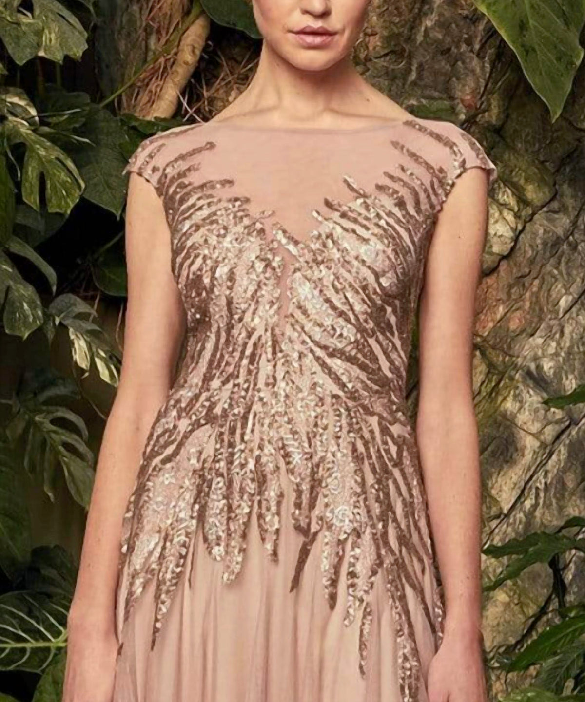 Beaded Bateau A-line Maxi Dress