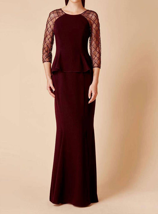 Long-sleeved Sheer Detail Evening Gown