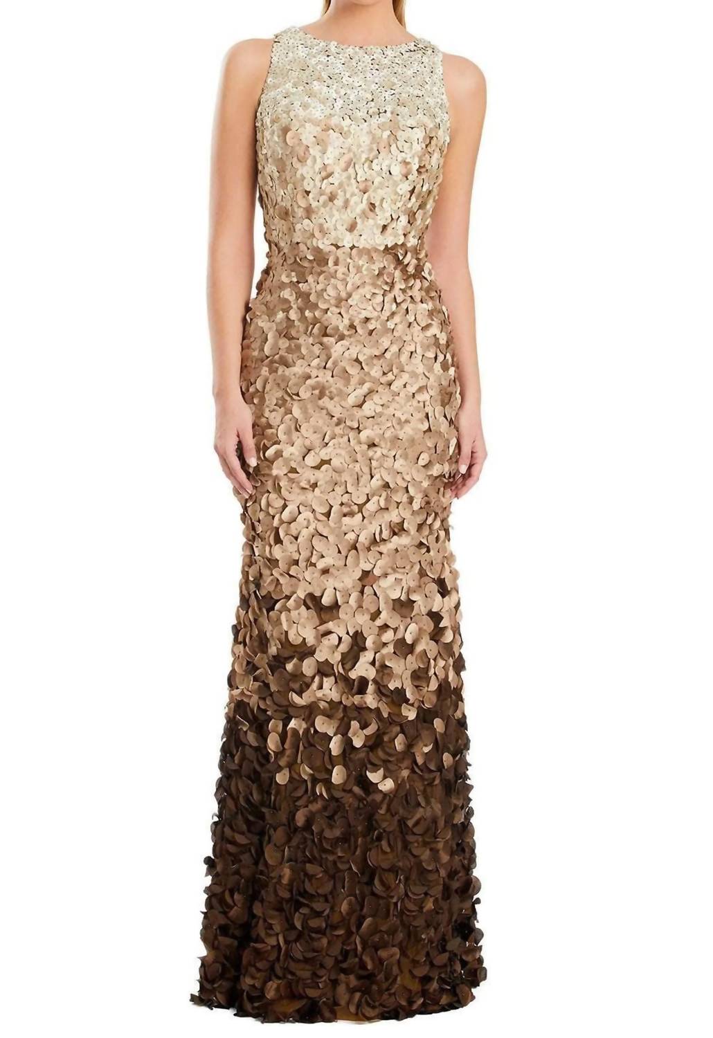 Ombre Applique Jewel Neck Gown
