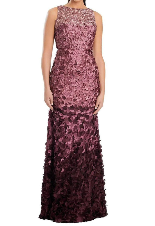 Ombre Applique Jewel Neck Gown