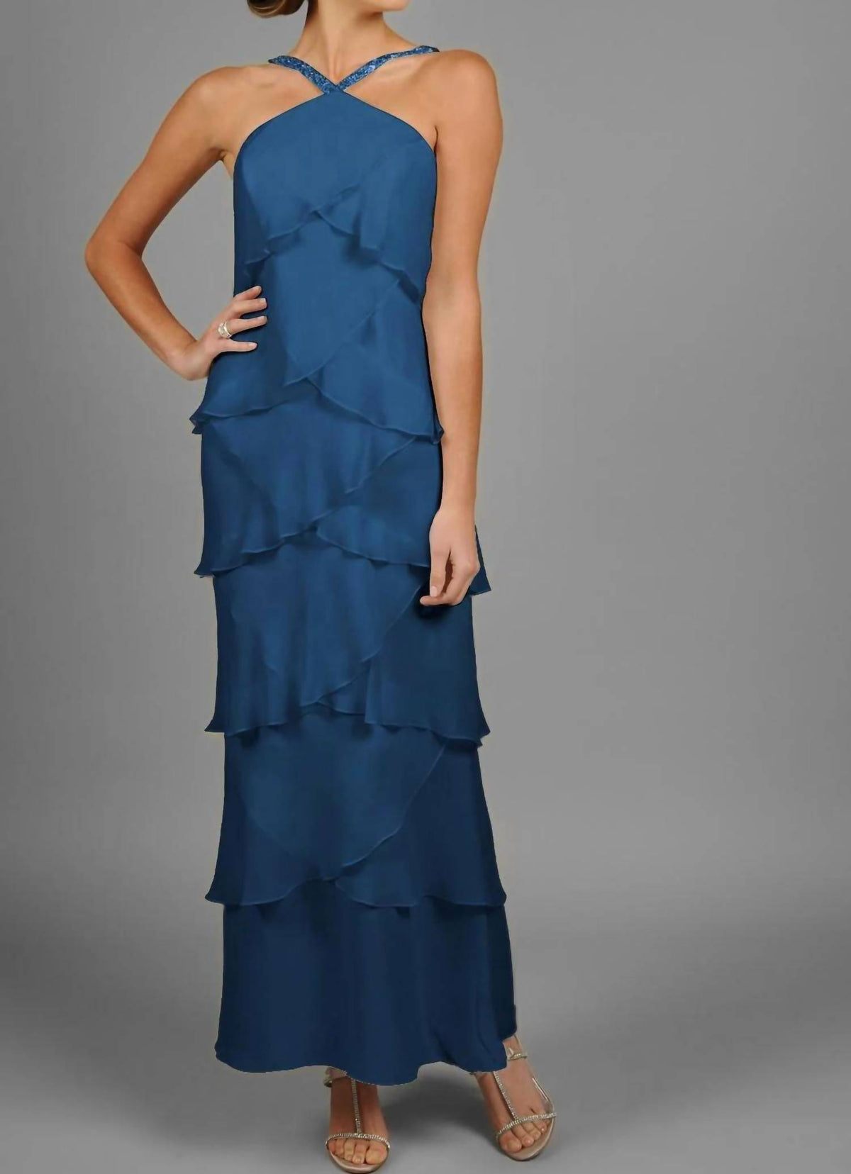 Tiered Halter Chiffon Midi Dress