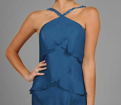 Tiered Halter Chiffon Midi Dress