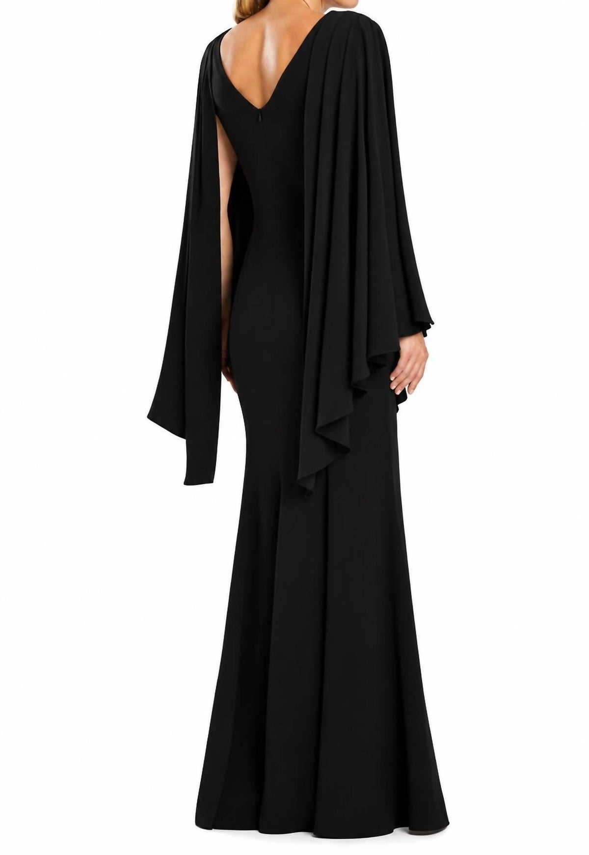 V-neck Long Pleated Sleeve Evening Maxi Dress