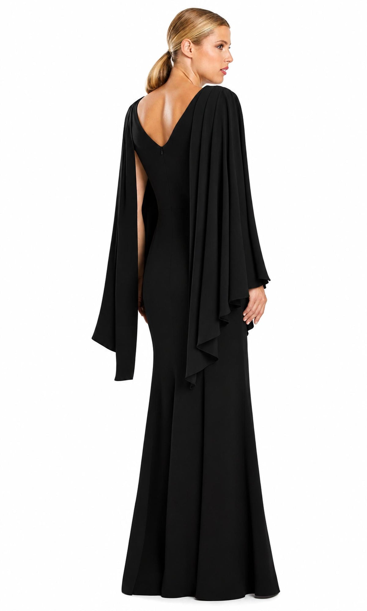 V-neck Long Pleated Sleeve Evening Maxi Dress