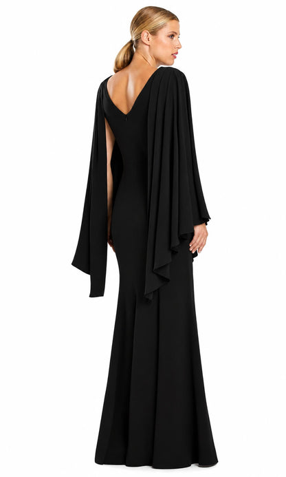 V-neck Long Pleated Sleeve Evening Maxi Dress