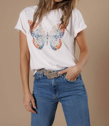 Mosaic Butterfly Boy Rhinestone Graphic T-shirt