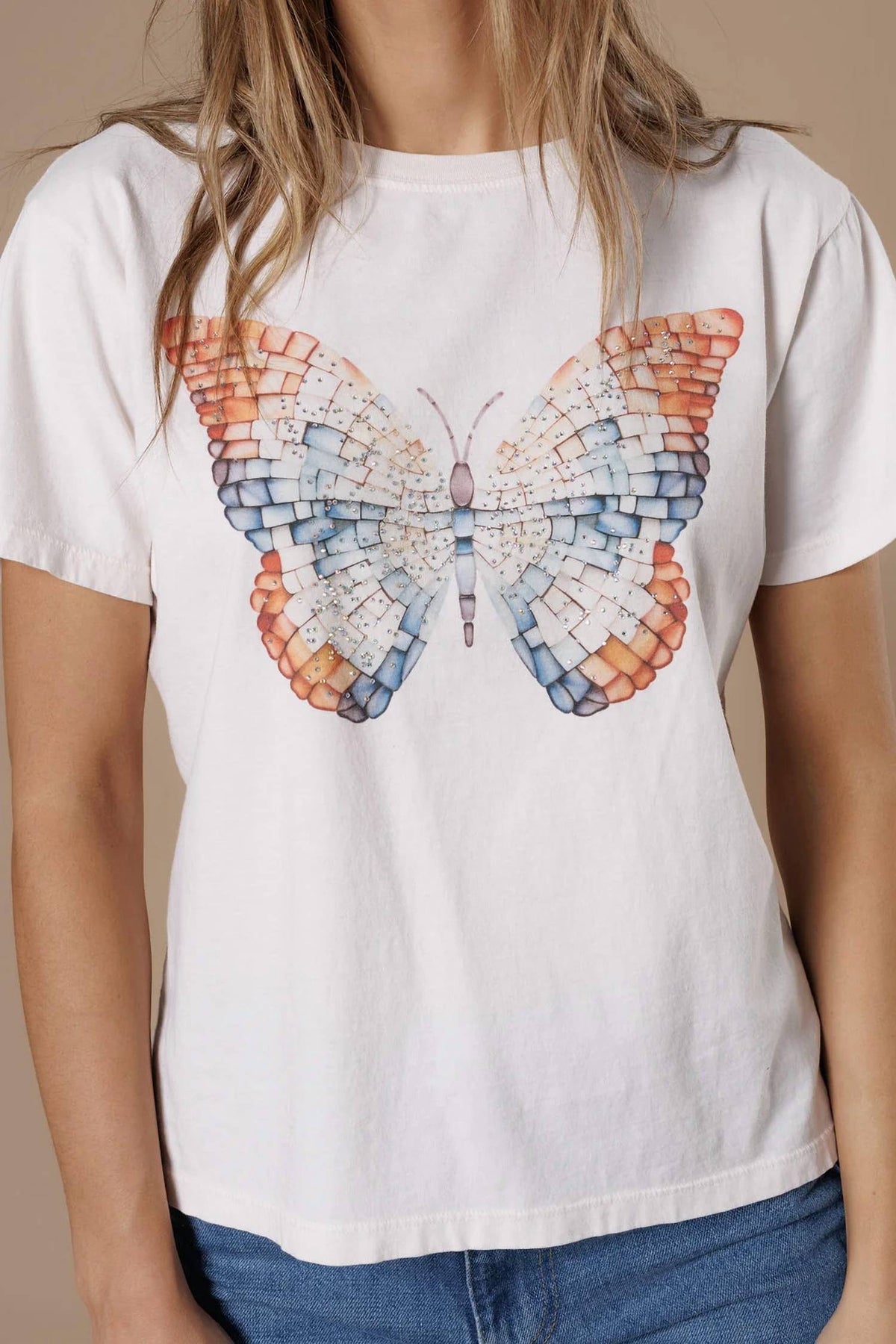 Mosaic Butterfly Boy Rhinestone Graphic T-shirt