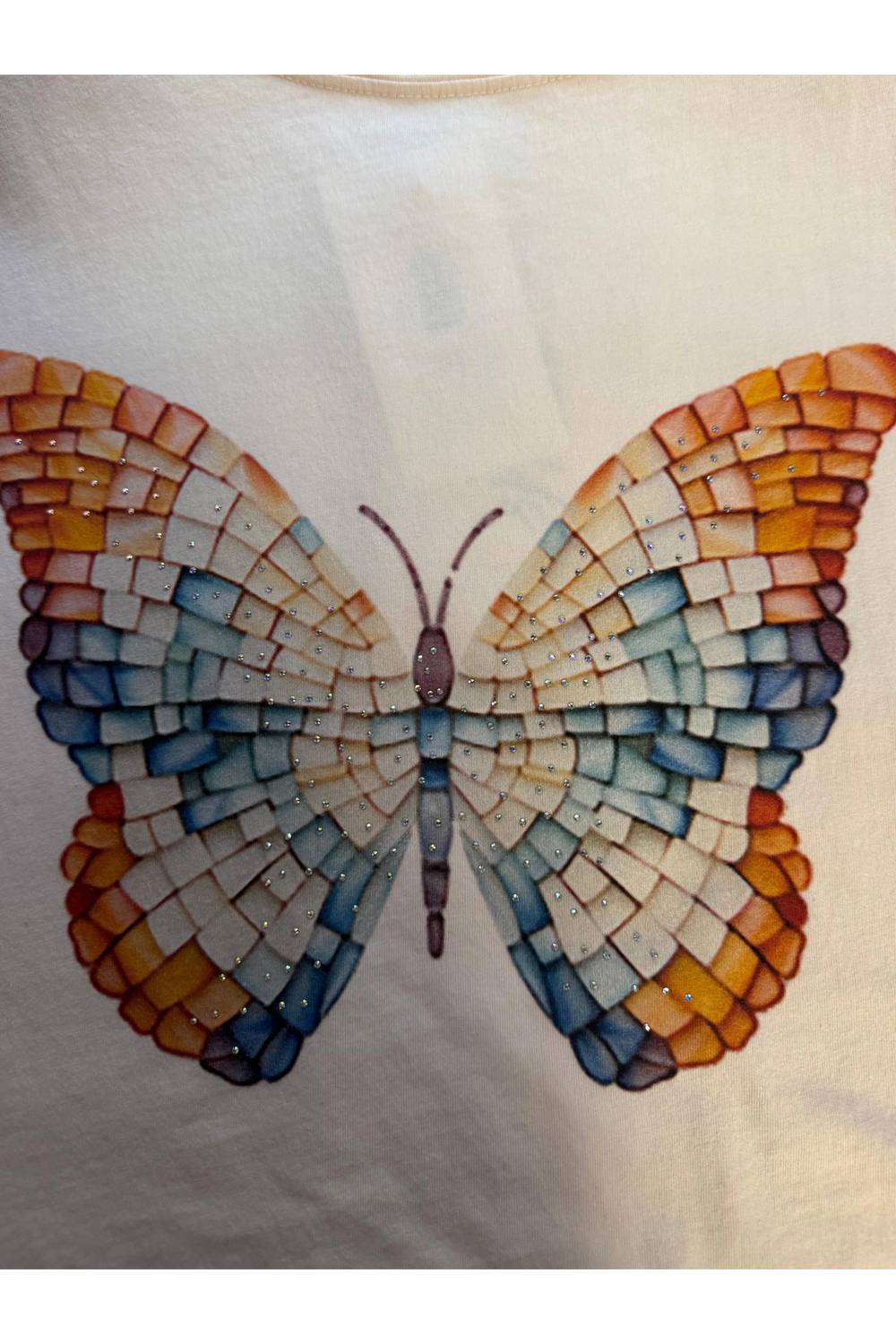 Mosaic Butterfly Boy Rhinestone Graphic T-shirt