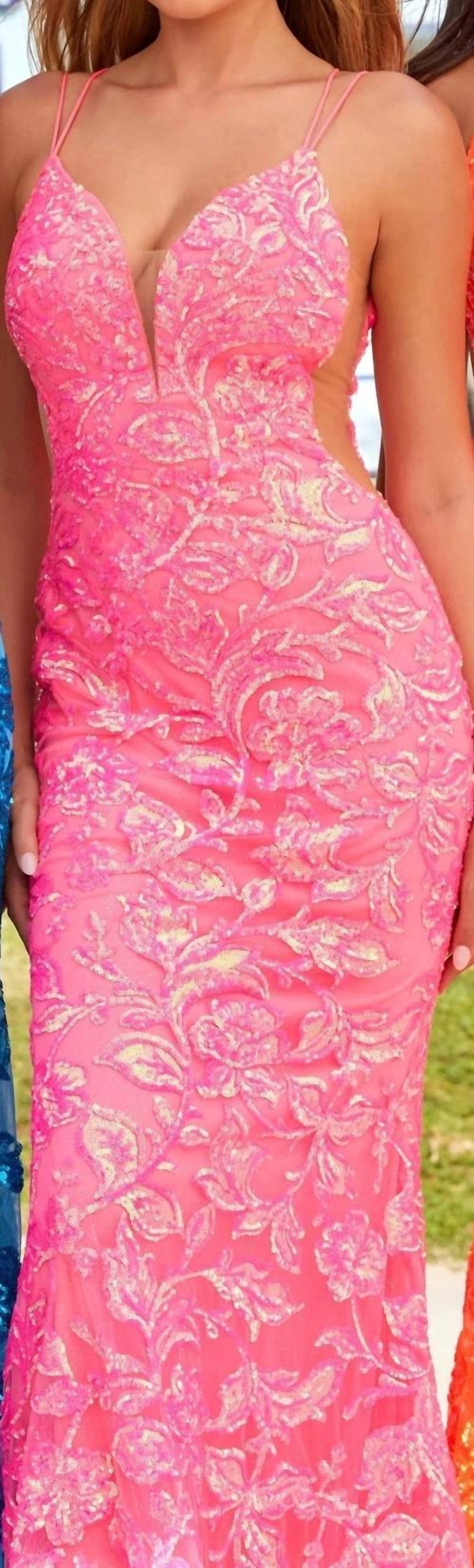 Embellished Fitted Sequin Pattern Gown
