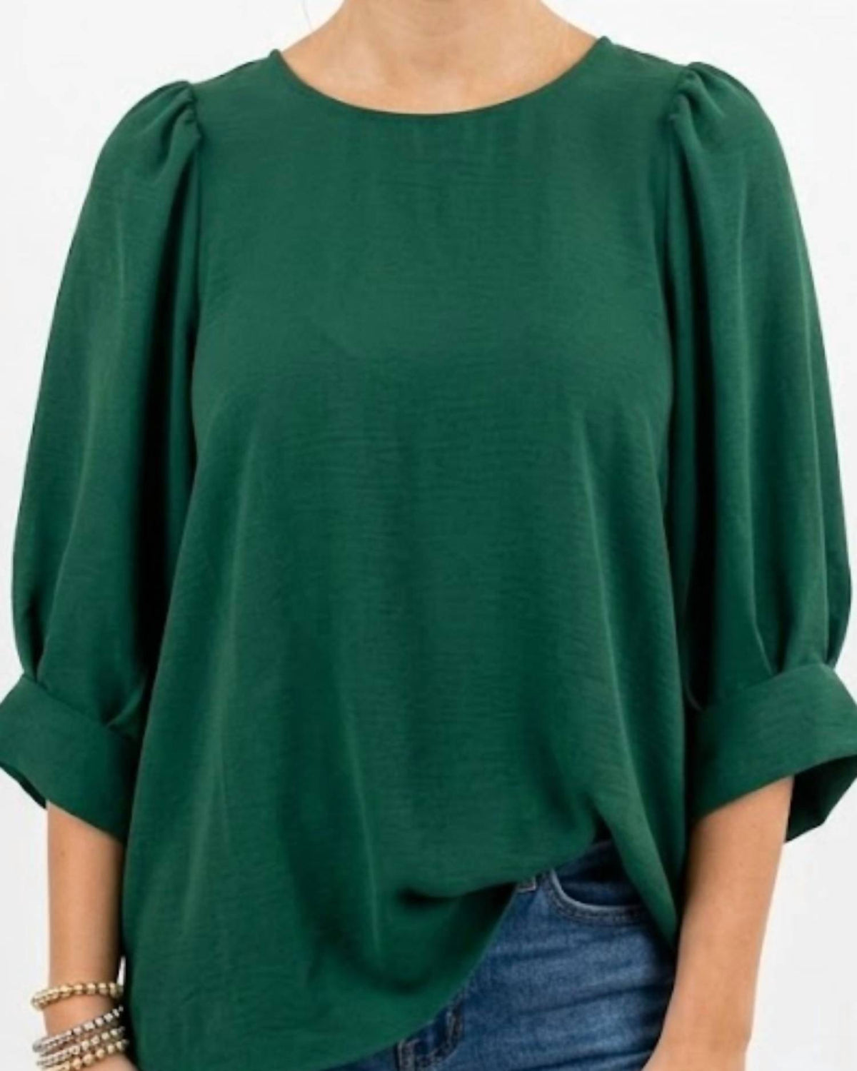 Crewneck Tucked Sleeve Top