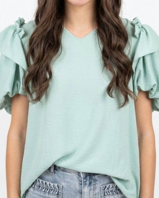 Ruffle Collar Flounce Bubble Sleeve Top