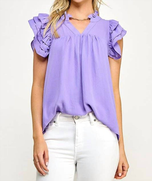 Ruffle Collared Flounce Bubble Sleeve Top