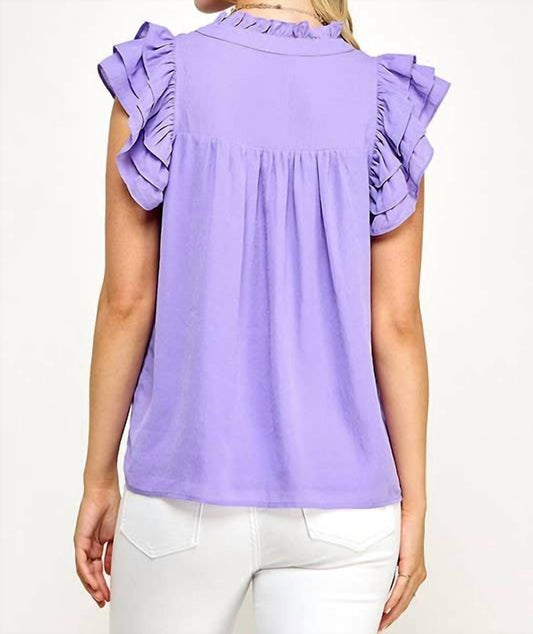 Ruffle Collared Flounce Bubble Sleeve Top