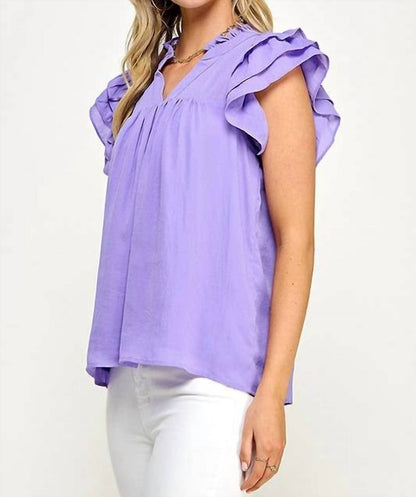 Ruffle Collared Flounce Bubble Sleeve Top