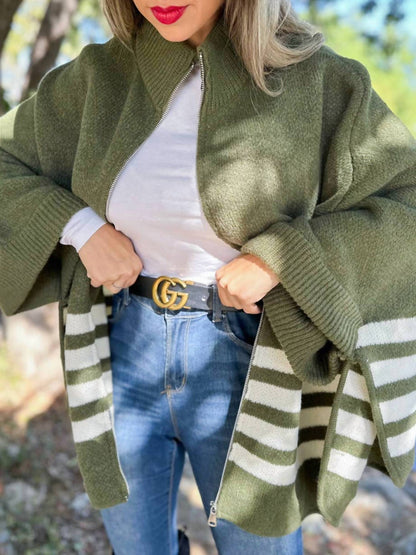 Border Printed Zip-up Cardigan