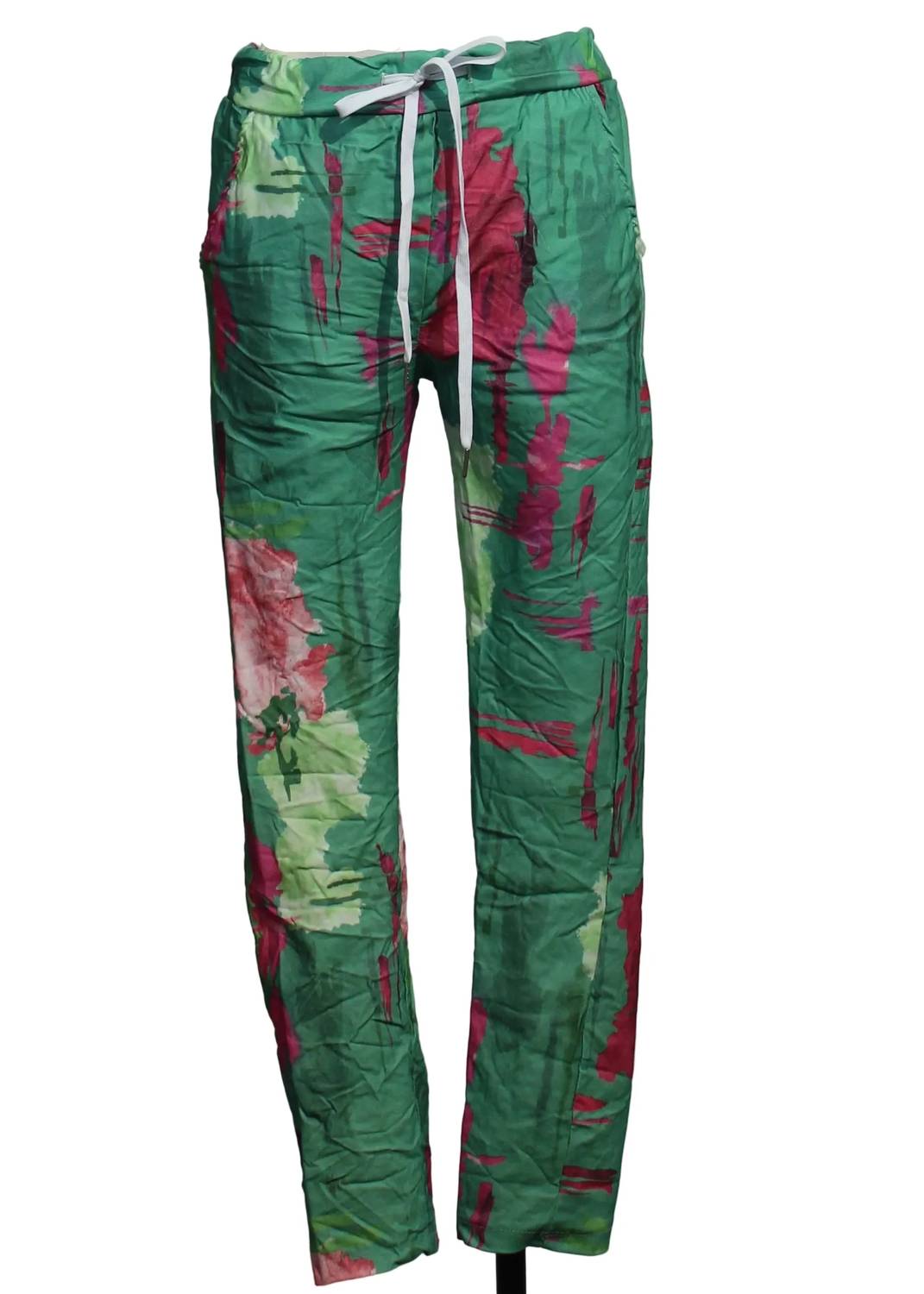 Women's Crinkled Abstract Parrot Print Drawstring Pant