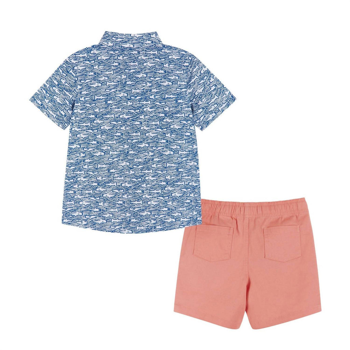 Boys Shark Print Button-down And Short Set