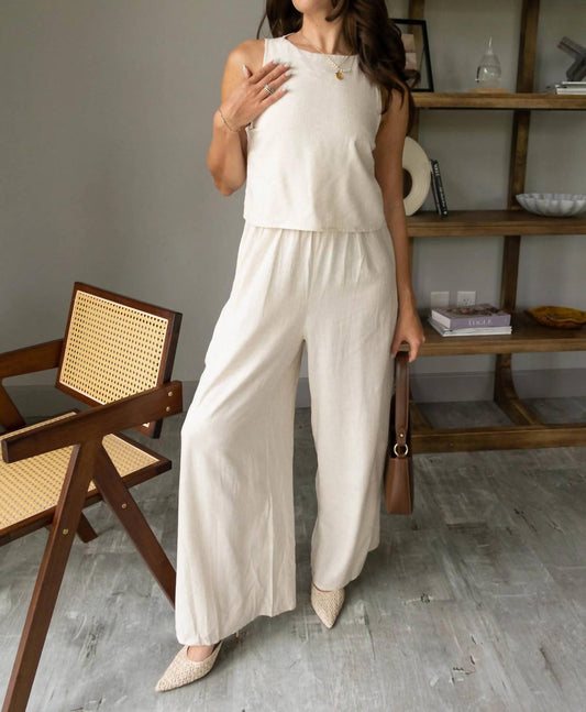 Anna Grace Women's Elora Sleeveless Linen Jumpsuit in Natural - view 2