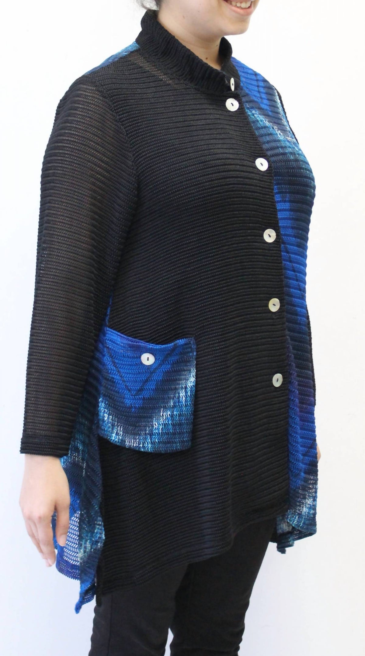 Mandarin Loose Weave Knit Jacket - PLUS