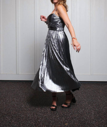 Foiled Pleated Mid Dress