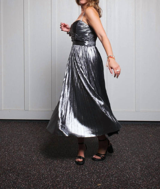 Foiled Pleated Mid Dress