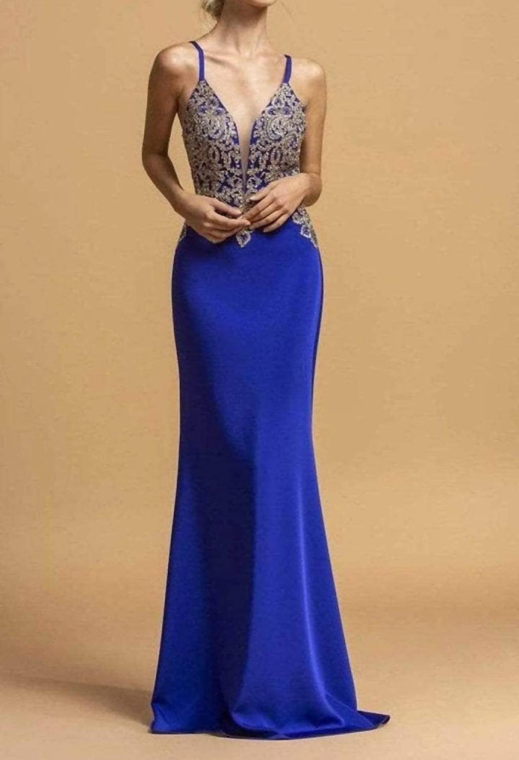 Beaded Appliqued Evening Gown
