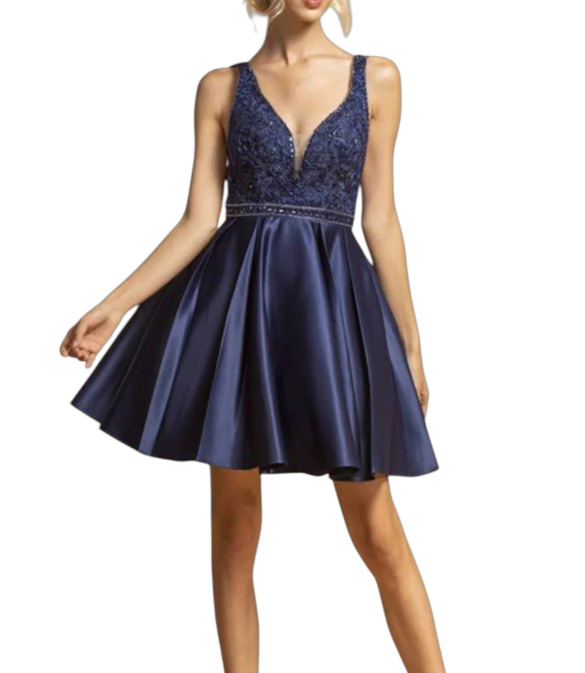 Beaded Lace V-neck Cocktail Dress