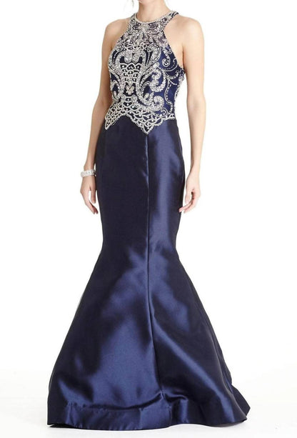 Cutout Back Beaded Prom Dress