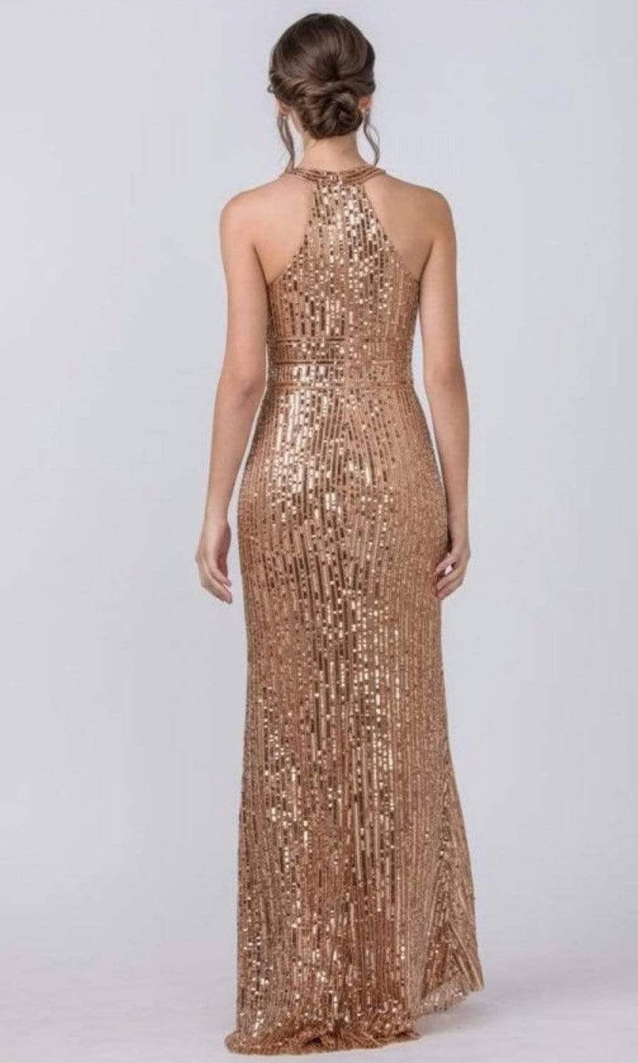 Halter Front Keyhole Sequin Sheath Evening Dress
