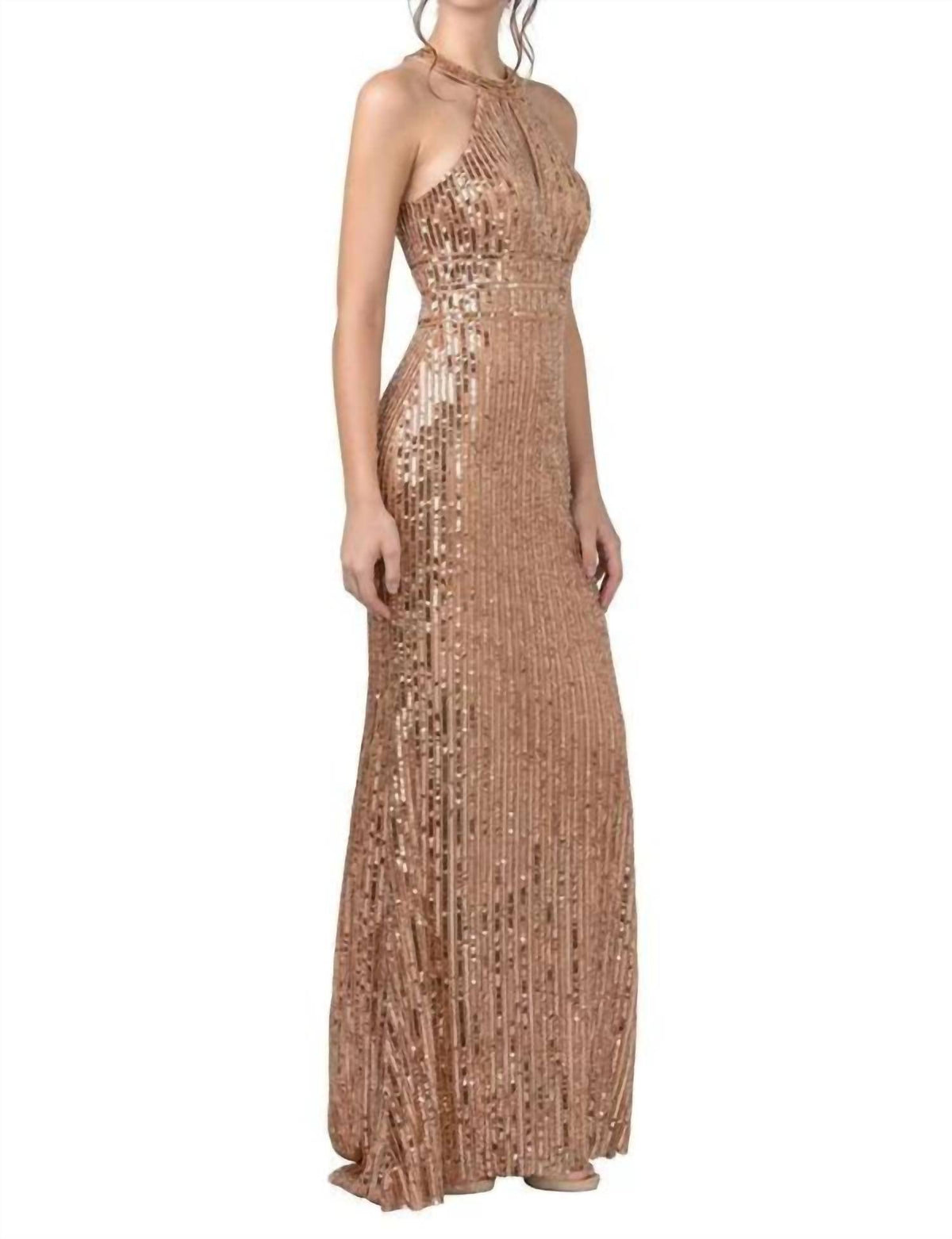 Halter Front Keyhole Sequin Sheath Evening Dress