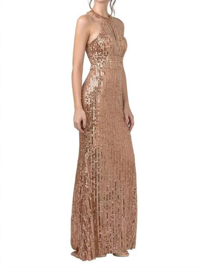 Halter Front Keyhole Sequin Sheath Evening Dress