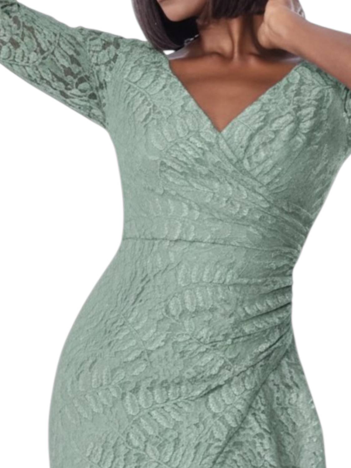 Lace Pleated Waist Flutter Long Evening Dress