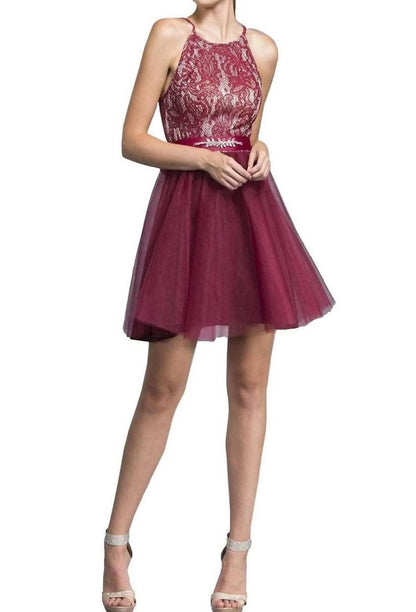 Short Halter Lace Bodice Dress