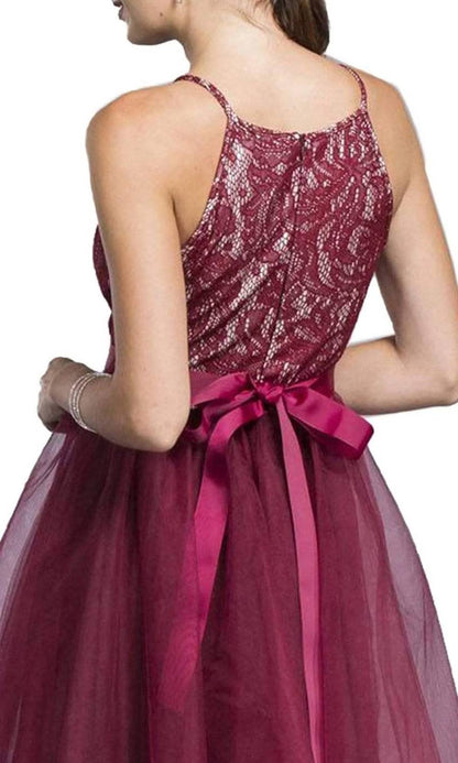 Short Halter Lace Bodice Dress