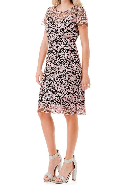 Short Sleeve Jewel Neck Formal Midi Dress - Plus