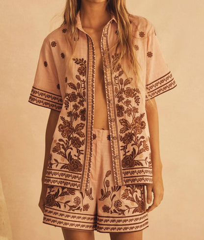 Infiorata Embroidered Short Sleeve Resort Shirt