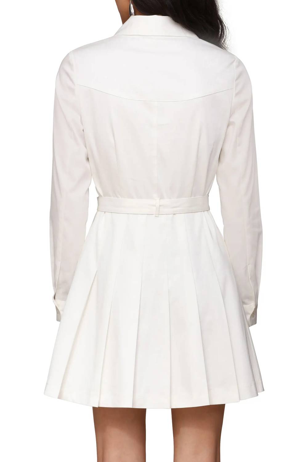 Belted Cotton Blend Pleated Dress